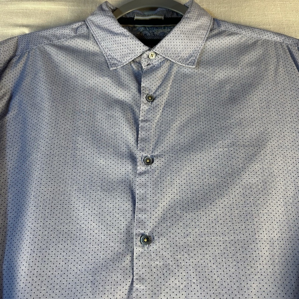 Ricky Singh‎ Denim & Flower Men's Polka Dot 100% Cotton Button-Up Shirt Blue XL